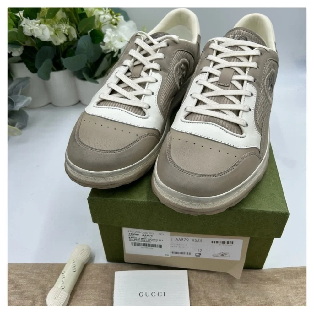 Gucci Mac 80 Dune beige low top sneakers size 12 made in Italy
